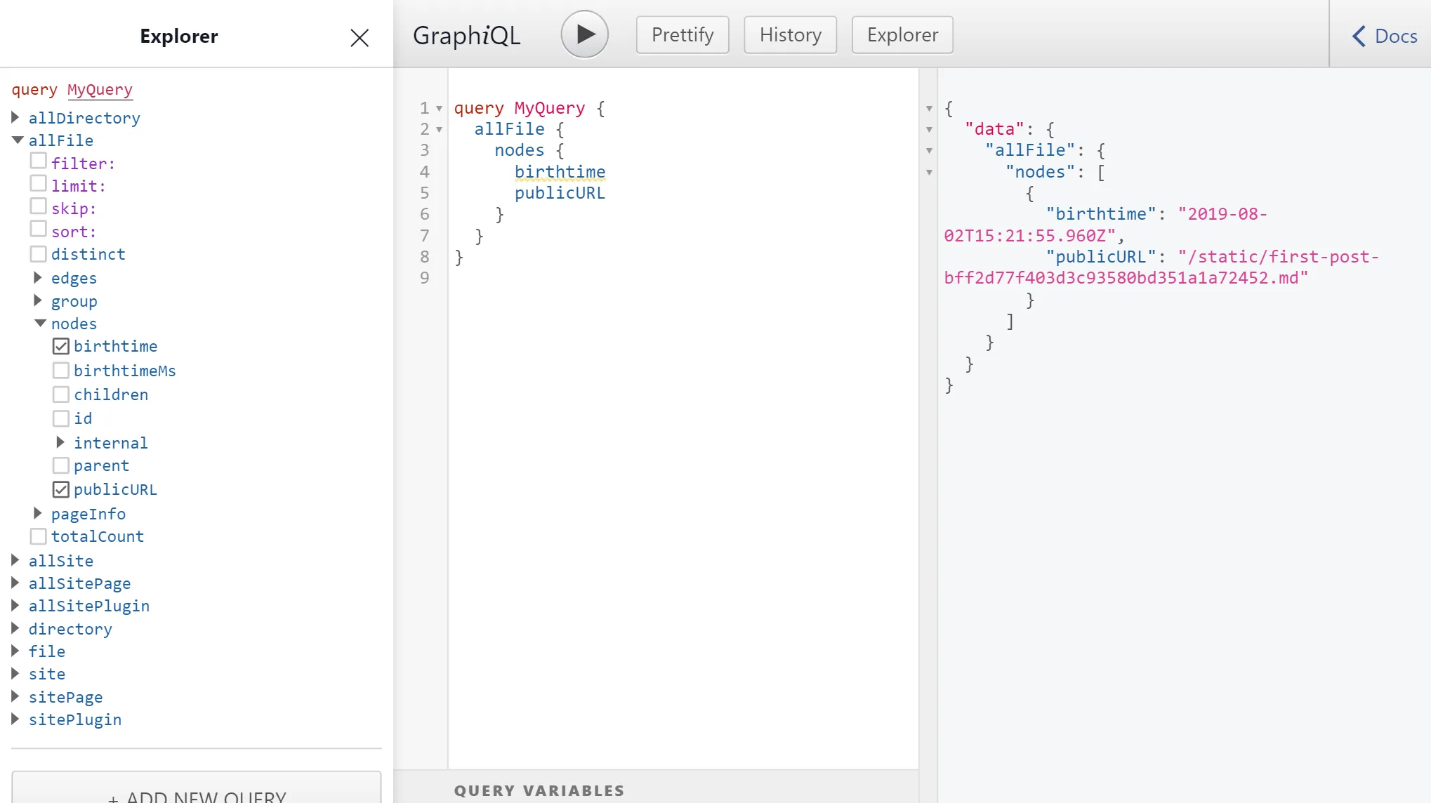 GraphQL query for allFile